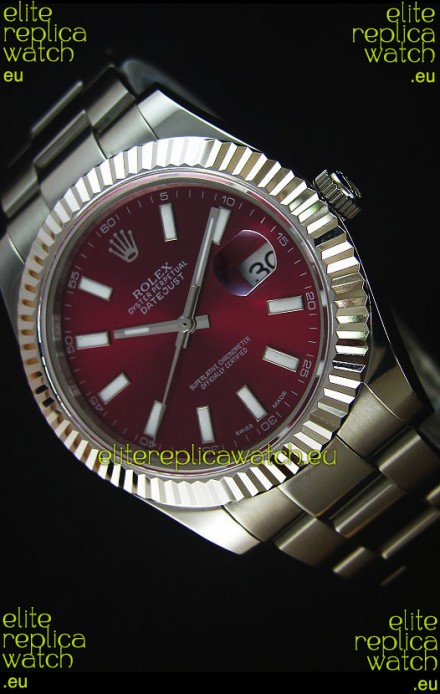 Rolex Datejust Japanese Replica Watch - Maroon Dial in 41MM with Oyster Strap