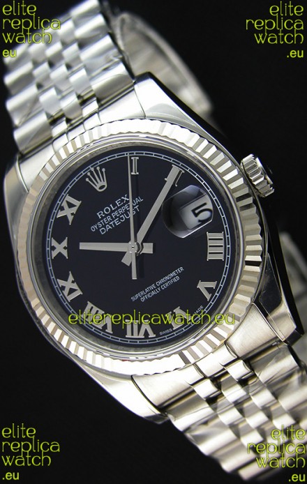 Rolex Datejust Japanese Replica Watch - Black Dial in 36MM with Jubilee Strap