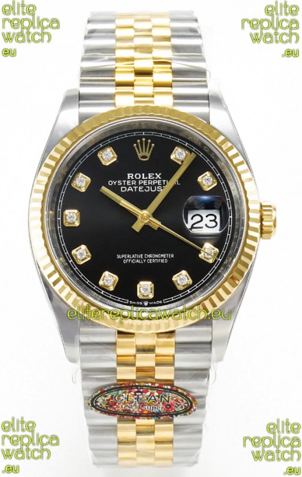 Rolex Super Clone Datejust ETA 3235 Movement 36MM Two Tone Yellow Gold Swiss Black Dial Watch