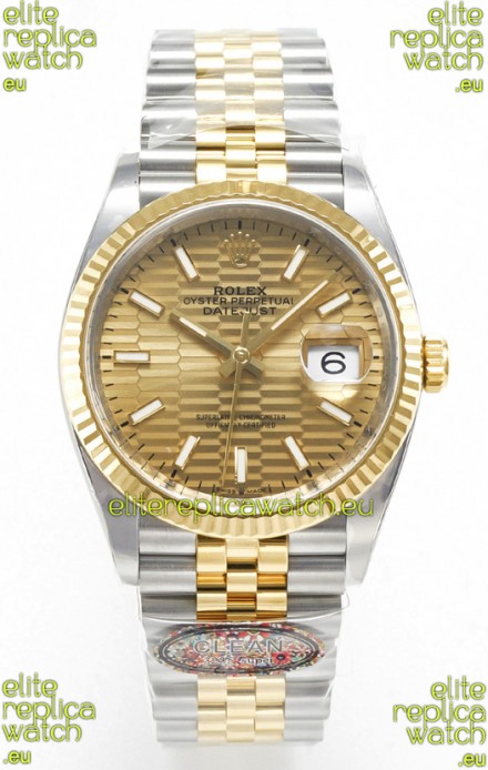 Rolex Super Clone Datejust ETA 3235 Movement 36MM Two Tone Yellow Gold Swiss Fluted Dial