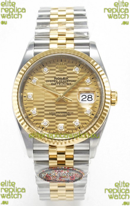 Rolex Super Clone Datejust ETA 3235 Movement 36MM Two Tone Yellow Gold Swiss Fluted Dial