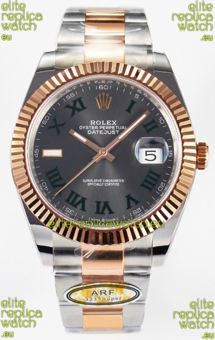 Rolex Super Clone Datejust ETA 3235 Movement 41MM Two Tone Rose Gold Plating Roman Dial Watch