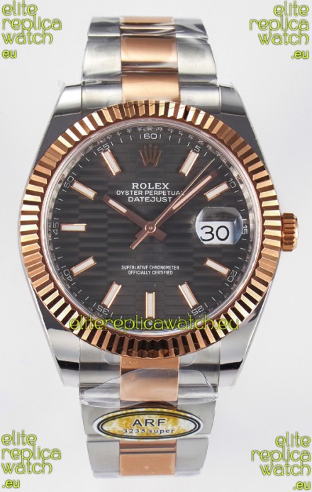 Rolex Super Clone Datejust ETA 3235 Movement 41MM Two Tone Rose Gold Plating Fluted Dial Watch
