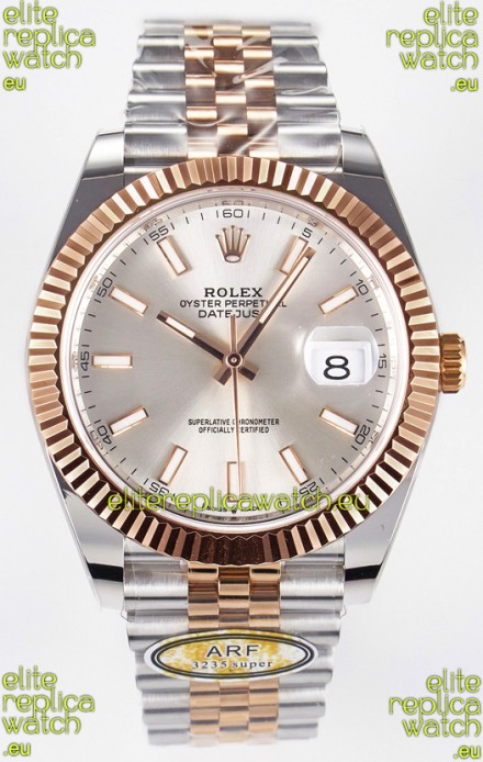 Rolex Super Clone Datejust ETA 3235 Movement 41MM Two Tone Rose Gold Plating Steel Dial Watch