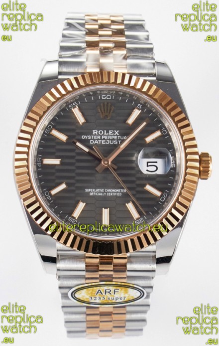 Rolex Super Clone Datejust ETA 3235 Movement 41MM Two Tone Rose Gold Plating Fluted Dial Watch