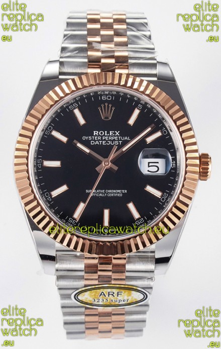 Rolex Super Clone Datejust ETA 3235 Movement 41MM Two Tone Rose Gold Plating Black Dial Watch