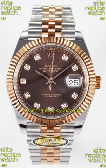 Rolex Super Clone Datejust ETA 3235 Movement 41MM Two Tone Rose Gold Plating Brown Dial Watch