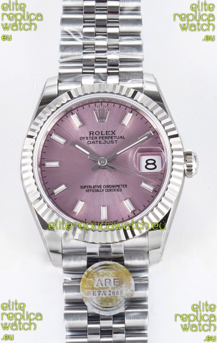 Rolex Super Clone Datejust ETA 2688 Movement 31MM Stainless Steel Pink Dial Watch 