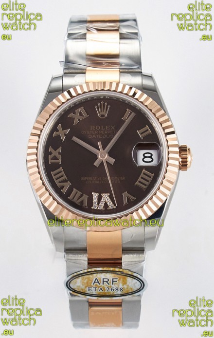 Rolex Super Clone Datejust ETA 2688 Movement 31MM Two Tone Rose Gold Swiss Brown Dial