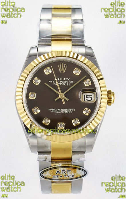 Rolex Super Clone Datejust ETA 2688 Movement 31MM Two Tone Yellow Gold Brown Dial 