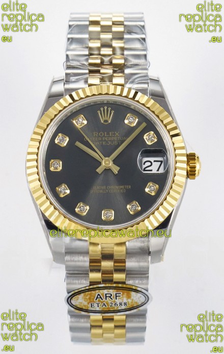 Rolex Super Clone Datejust ETA 2688 Movement 31MM Two Tone Yellow Gold Swiss Grey Dial
