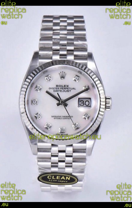 Rolex Datejust 126234 36MM Swiss Replica in 904L Steel in White Pearl Dial 1:1 Mirror Replica