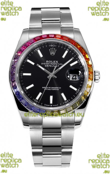 Rolex Datejust 41MM Swiss Replica Watch - 904L Steel in Black Dial 