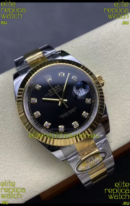 Rolex Datejust M126333 41MM ETA3235 72 Hours Power Black Diamonds Dial Oyster 1:1 Mirror Replica Yellow Gold 904L Steel