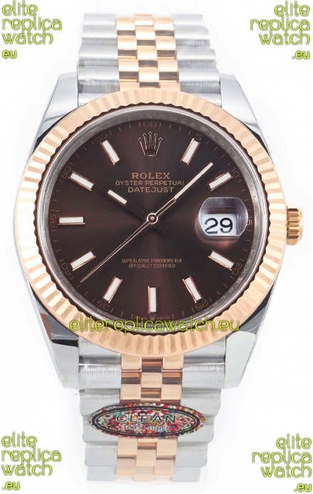 Rolex Datejust M126333 41MM ETA3235 72 Hours Power Brown Dial Jubilee 1:1 Mirror Replica Rose Gold 904L Steel