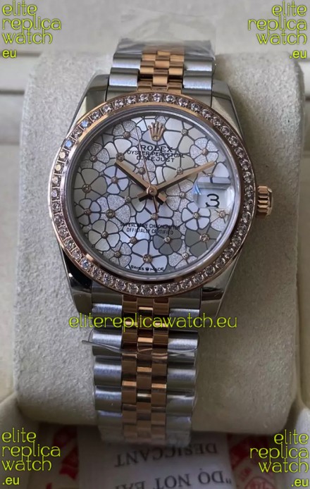 Rolex Datejust M278381RBR 31MM Swiss Replica Two Tone Rose Gold - Floral Motif Dial 1:1 Mirror Quality