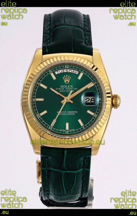 Rolex Day Date Yellow Gold 904L Steel Casing Watch in Green Dial 36MM - 1:1 Mirror Quality