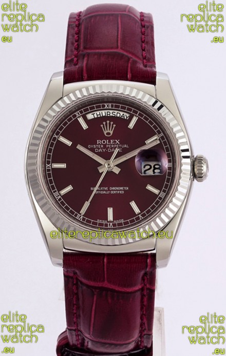 Rolex Day Date 904L Steel Casing Watch in Red Dial 36MM - 1:1 Mirror Quality
