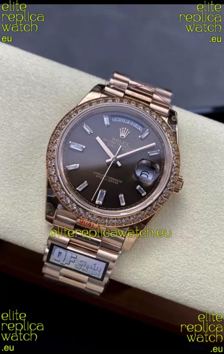 Rolex Day Date 40MM 1:1 Rose Gold in Brown Dial 1:1 Mirror Replica Watch