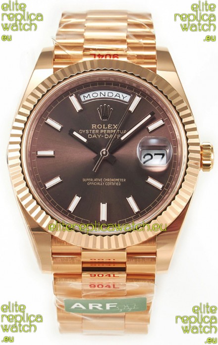 Rolex Day Date 40MM 1:1 Rose Gold in Brown Dial 1:1 Mirror Replica Watch