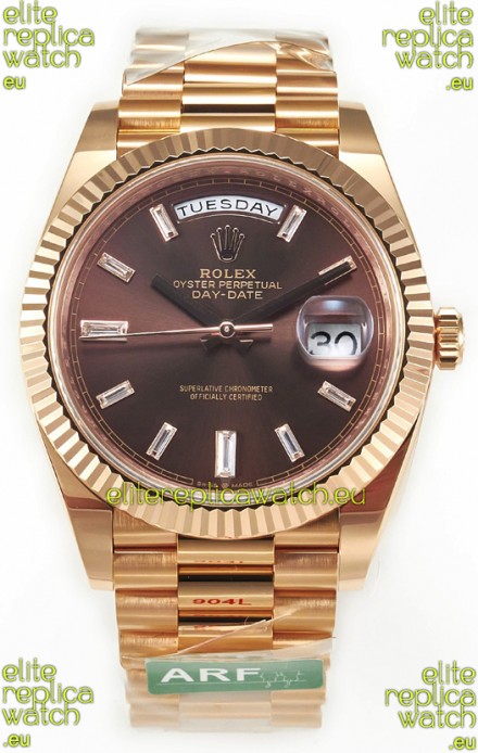 Rolex Day Date 40MM 1:1 Rose Gold in Brown Dial 1:1 Mirror Replica Watch