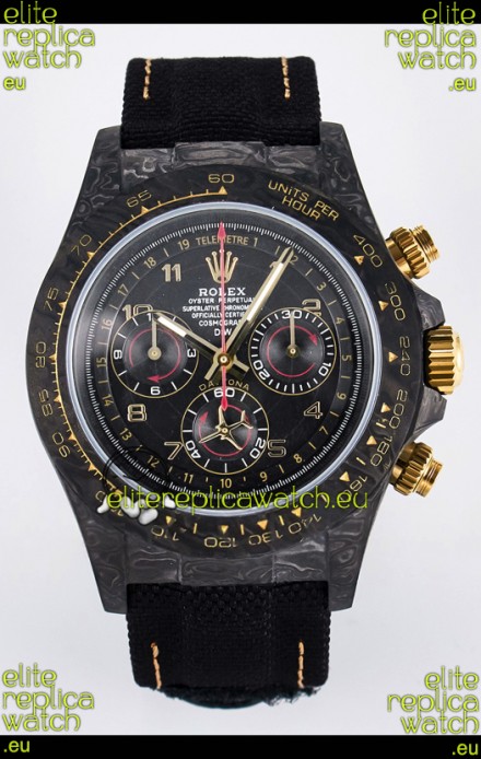 Rolex Daytona Super Clone DiW Avia Grey Carbon Edition Watch - Forged Carbon Casing Black Strap 1:1 Mirror Replica