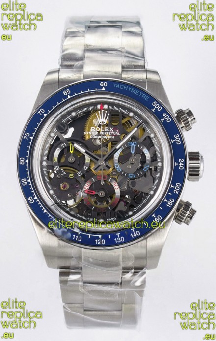 Rolex Daytona Super Clone Artisans De Geneve Stainless Steel Watch Blue Bezel Skeleton Watch 