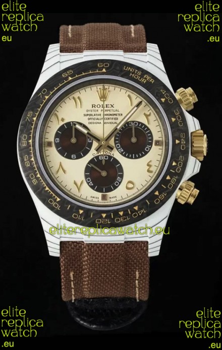 Rolex Daytona Super Clone DiW Desert Eagle Arabic Edition Watch - White Cabon Casing 1:1 Mirror Replica