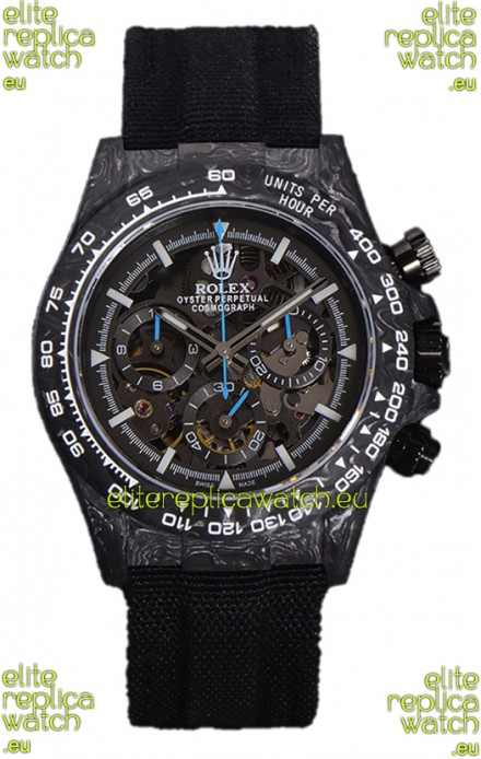 Rolex Daytona DiW Skeleton Carbon Edition Watch - Forged Carbon Casing Black Strap 1:1 Mirror Replica