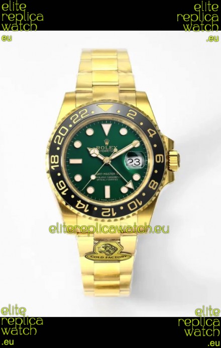 Rolex GMT Masters II Super Clone M116718 Yellow Gold Green Dial Swiss Replica Watch 