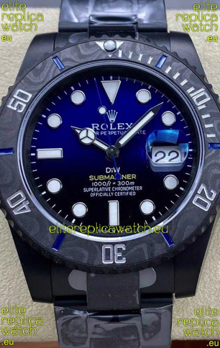 Rolex Submariner DiW Special Edition Watch in DLC Coating Carbon Bezel Blue Dial
