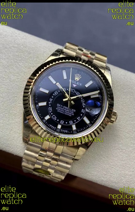 Rolex Sky-Dweller REF# 336935 Black Dial Watch in Yellow Gold 904L Steel Case 1:1 Mirror Replica