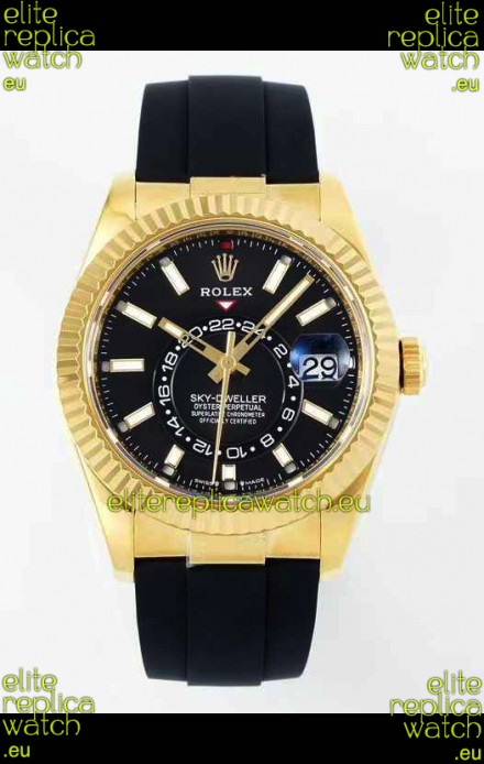 Rolex Sky-Dweller REF# 336935 Black Dial Watch in Yellow Gold 904L Steel Case 1:1 Mirror Replica