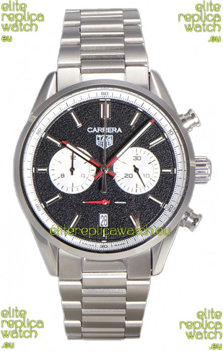 Tag Heuer Carrera Chronograph 43 Swiss Quartz Replica Watch Black Dial Steel Strap