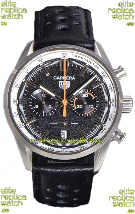 Tag Heuer Carrera Chronograph 43 Swiss Quartz Replica Watch Black Dial Leather Strap