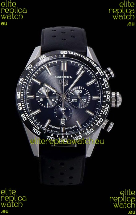 Tag Heuer Carrera Swiss Quartz Movement Replica Watch in Black Dial - Black Rubber Strap