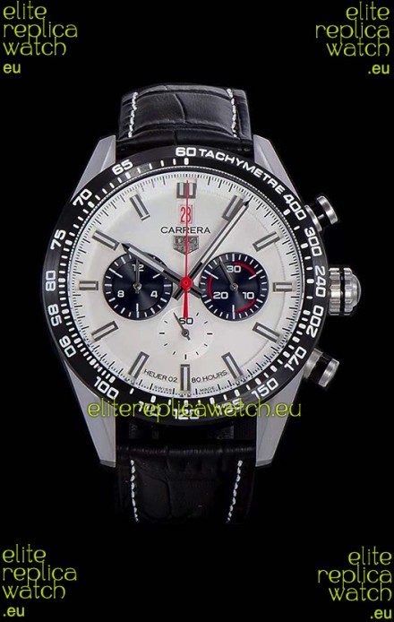 Tag Heuer Carrera Swiss Quartz Movement Replica Watch in White Dial - Black Leather Strap
