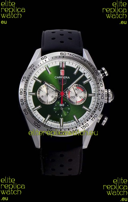 Tag Heuer Carrera Swiss Quartz Movement Replica Watch in Green Dial - Black Rubber Strap