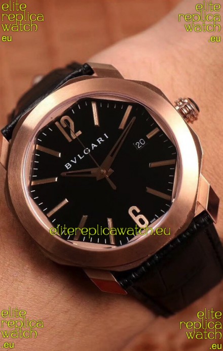 Bvlgari Octo Roma Edition 1:1 Mirror Replica in Rose Gold - Black Dial 