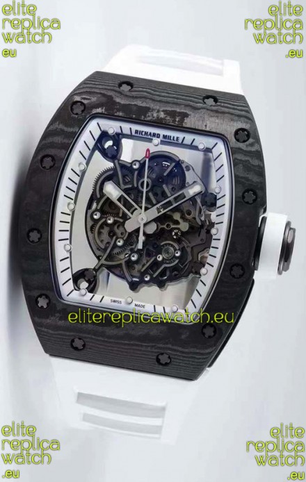 Richard Mille RM055 Forged Carbon Casing 1:1 Mirror Replica Watch in White Strap 