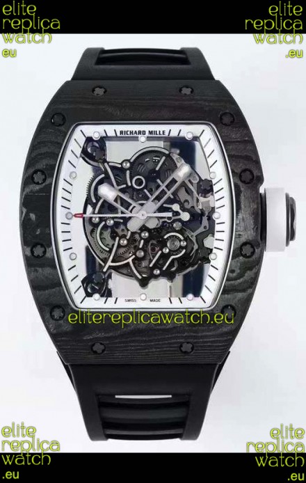 Richard Mille RM055 Forged Carbon Casing 1:1 Mirror Replica Watch in Black Strap 
