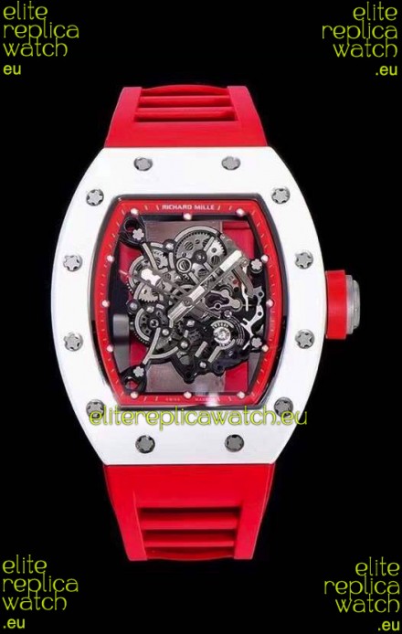 Richard Mille RM055 Ceramic Casing 1:1 Mirror Replica Watch in Red Strap 