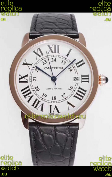 Ronde De Cartier Swiss Replica Watch - Rose Gold in White Dial 