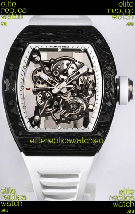 Richard Mille RM055 Black Carbon Casing 1:1 Mirror Replica Watch in White Strap