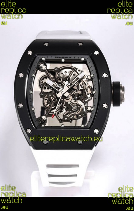 Richard Mille RM055 Black Ceramic Casing 1:1 Mirror Replica Watch in White Strap