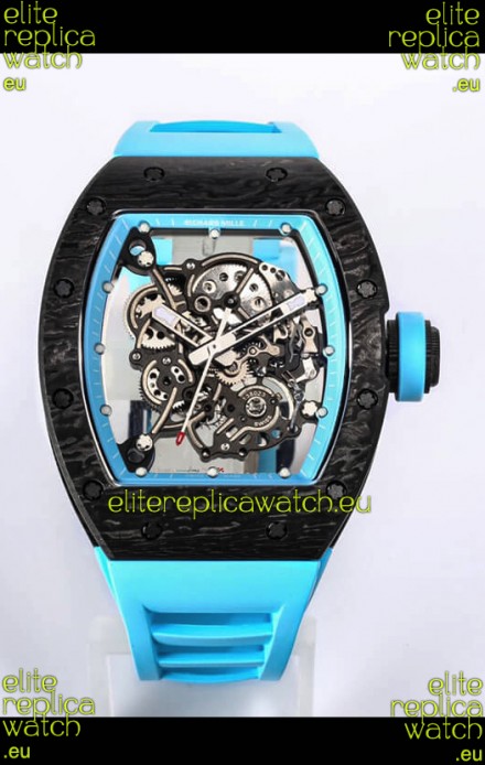 Richard Mille RM055 Black Carbon Casing 1:1 Mirror Replica Watch in Blue Strap