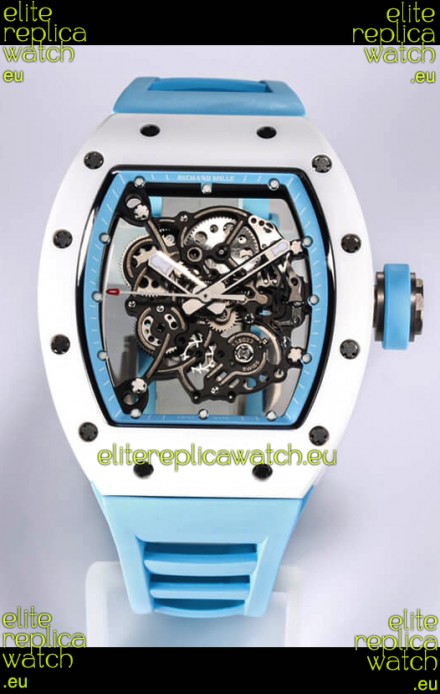 Richard Mille RM055 White Ceramic Casing 1:1 Mirror Replica Watch in Blue Strap