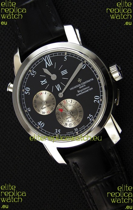 Vacheron Constantin Malte Dual Time Regulator Black Dial Replica Watch 