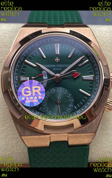 Vacheron Constantin Overseas Dual Time Rose Gold 1:1 Mirror Swiss Replica Watch in Green Dial