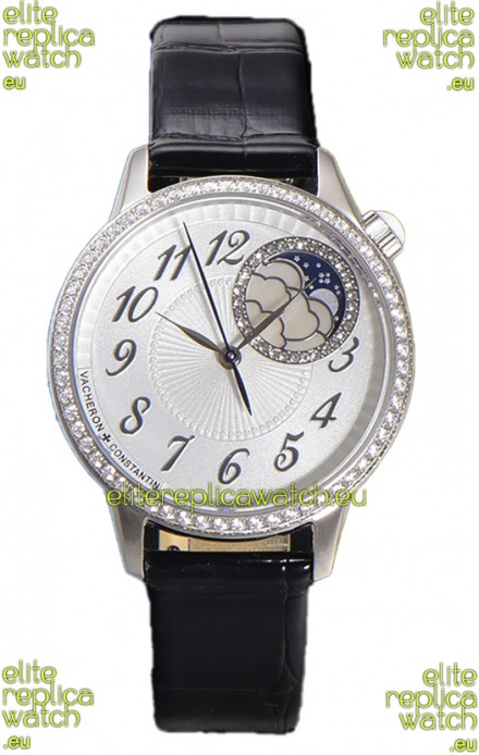 Vacheron Constantin Egerie Muse Moonphase 904L Steel Casing in White Dial Swiss Replica Watch 